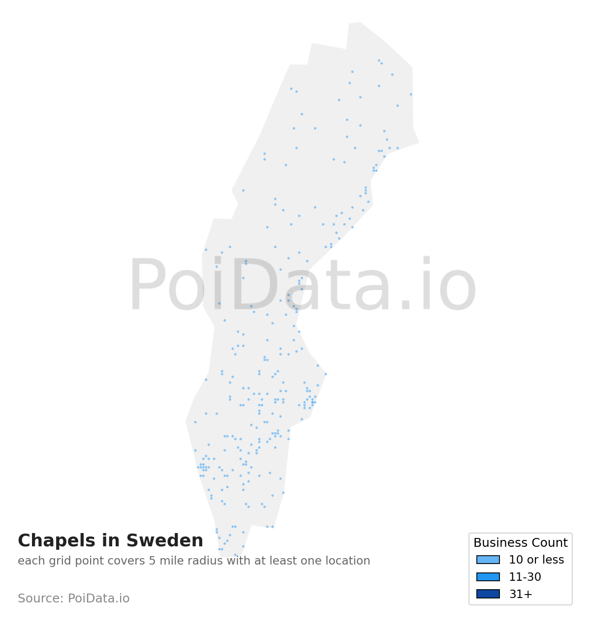 Chapel density map for Sweden