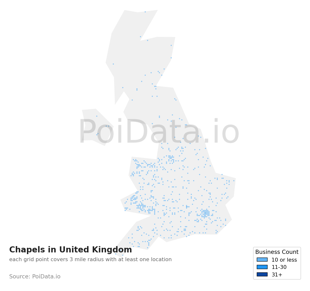 Chapel density map for United Kingdom