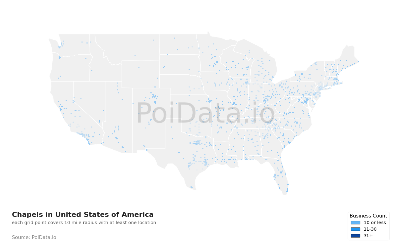 Chapel density map for Pennsylvania, United States