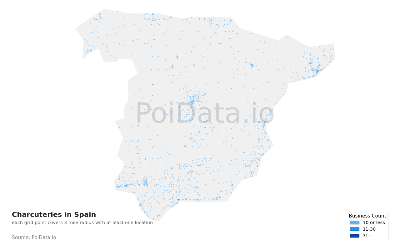 Charcuterie density map for Spain