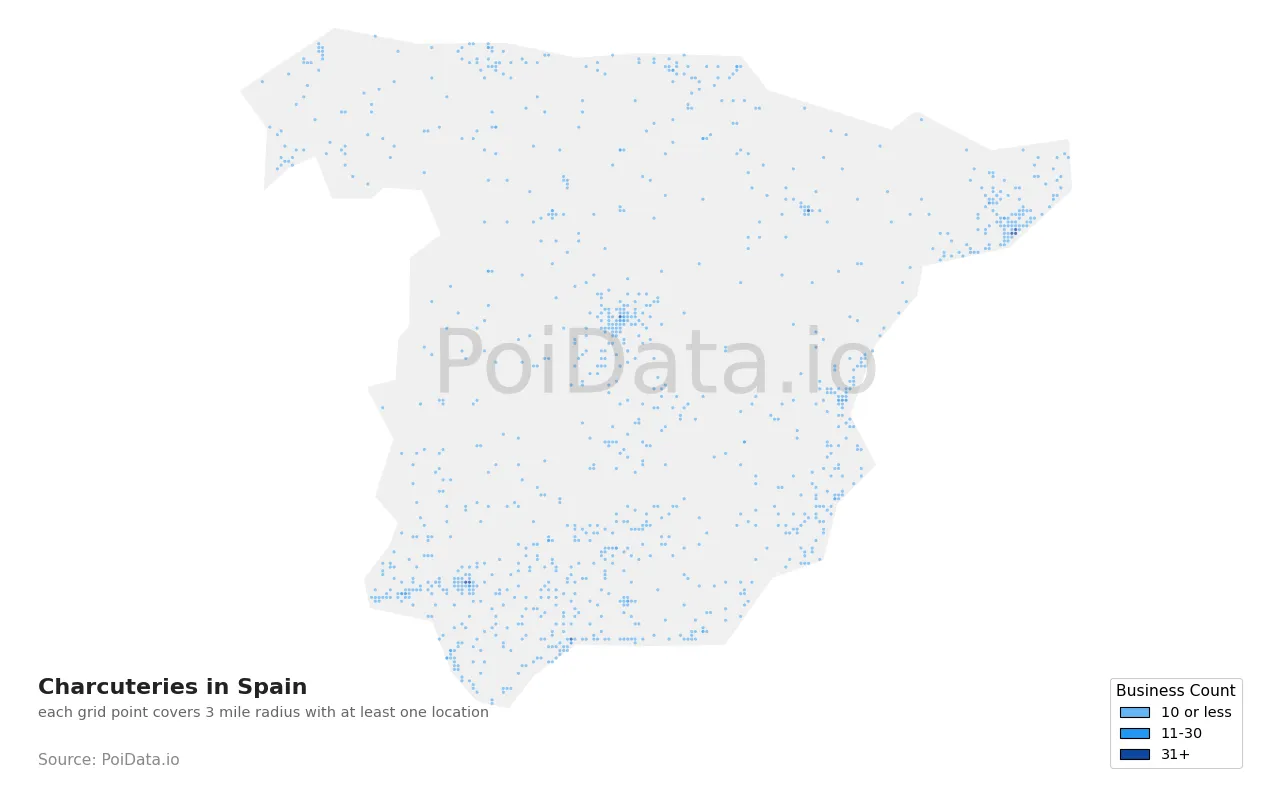 Charcuterie density map for Spain