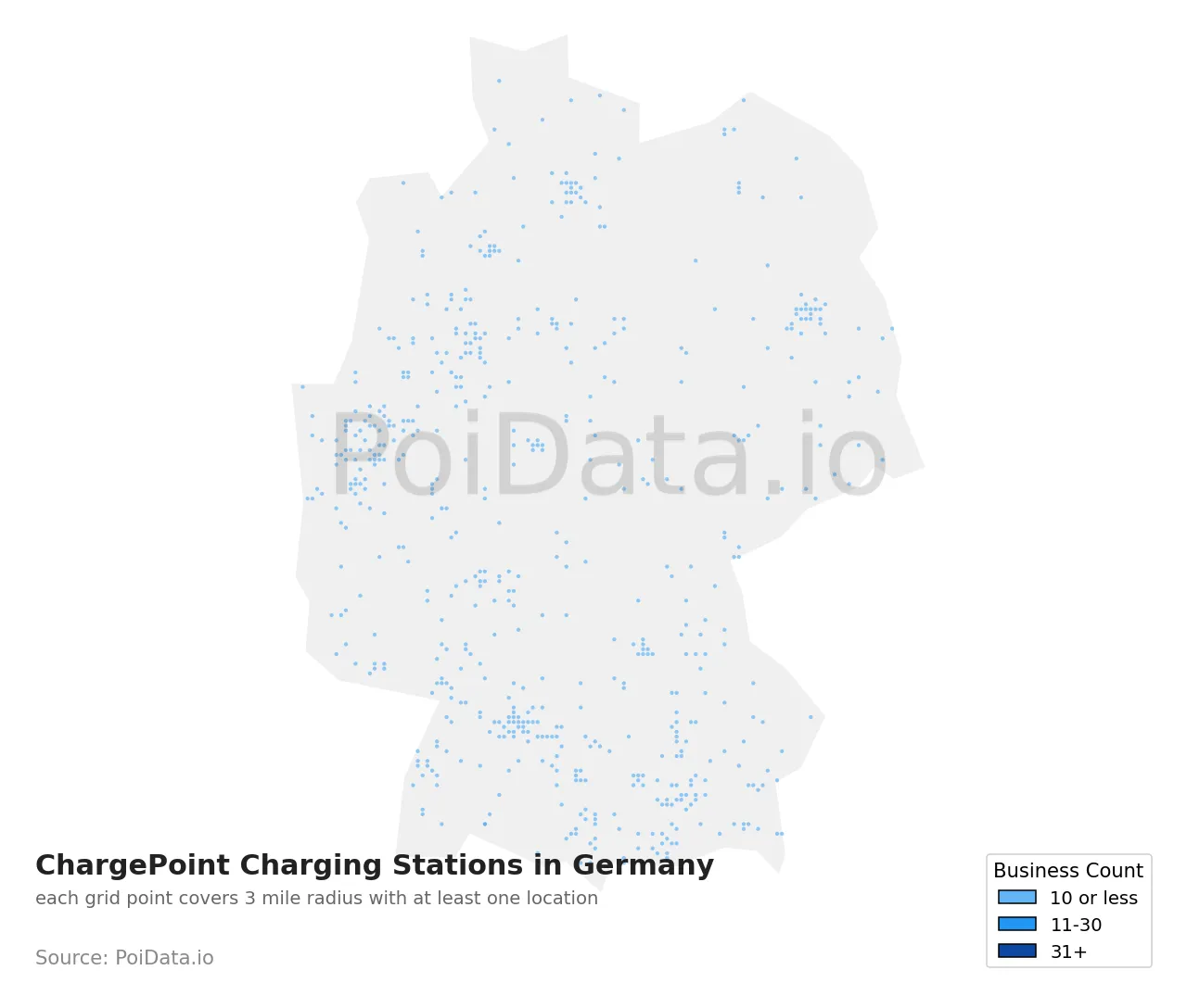 ChargePoint Charging Station density map for Germany