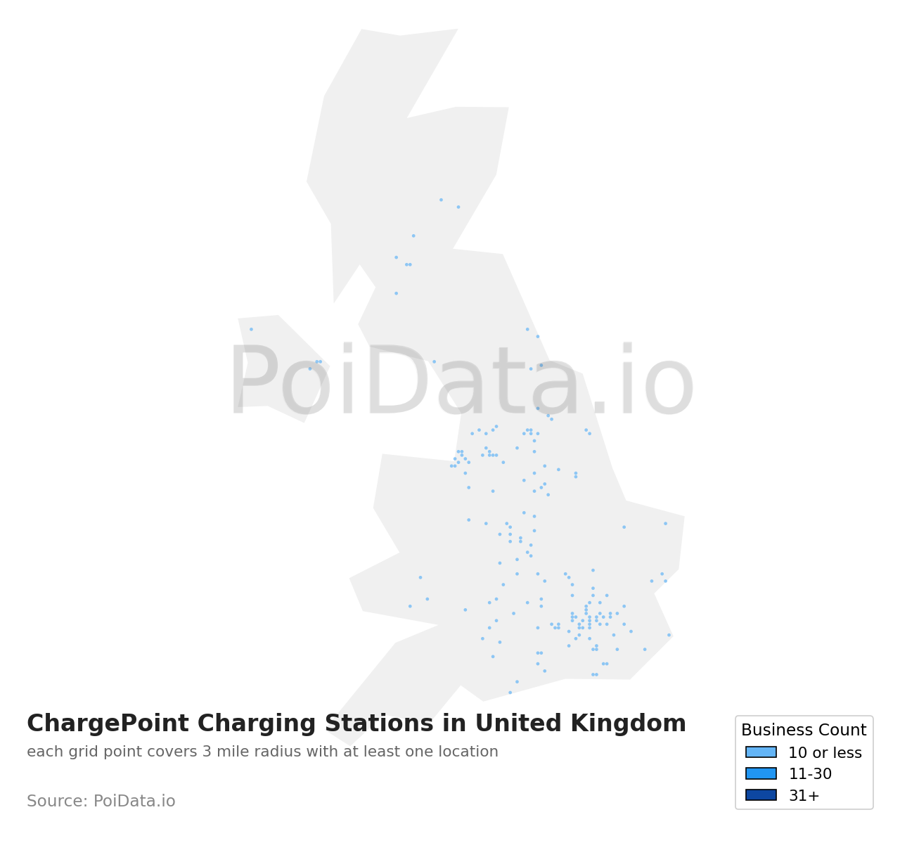 ChargePoint Charging Station density map for United Kingdom