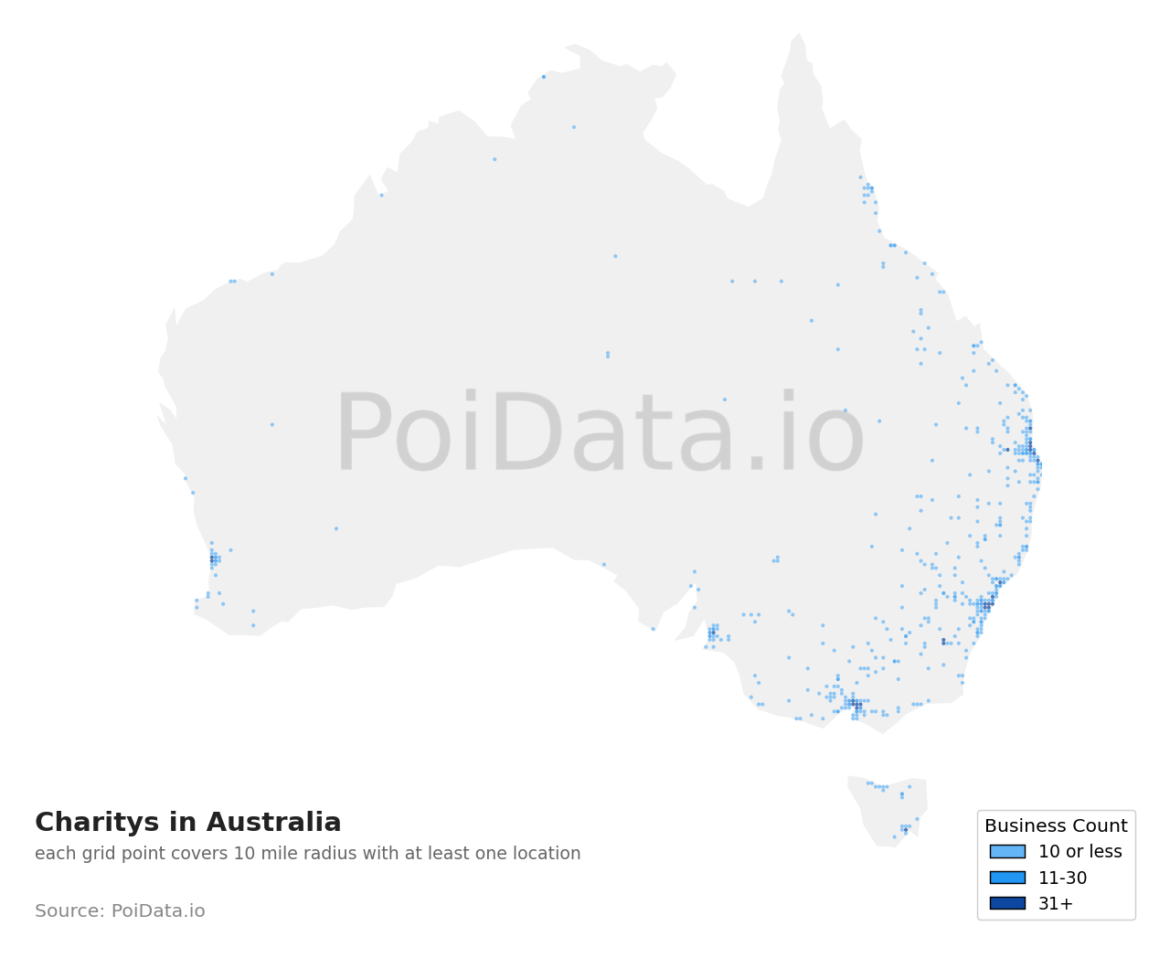 Charity density map for Australia