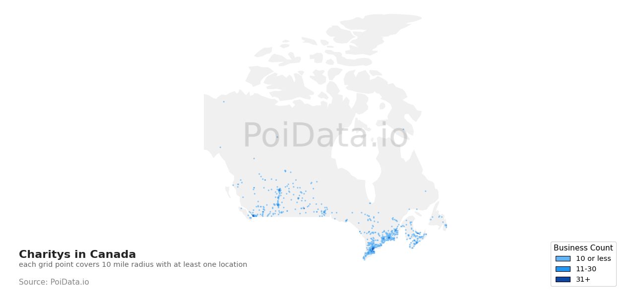 Charity density map for Nova Scotia, Canada