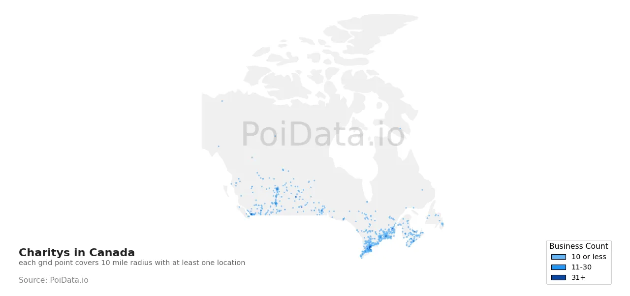 Charity density map for Canada