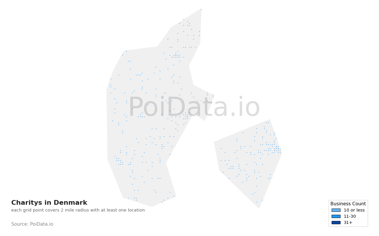 Charity density map for Denmark