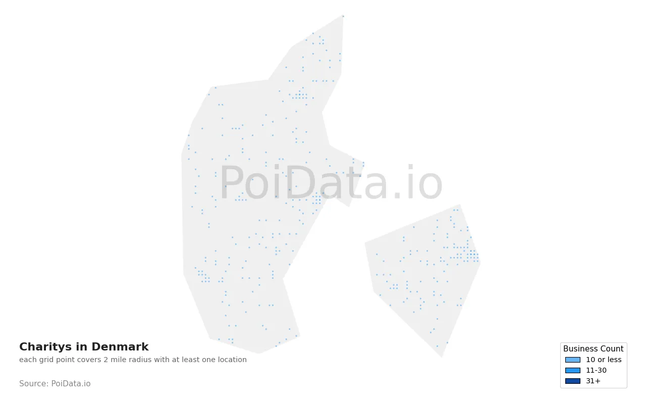 Charity density map for Denmark