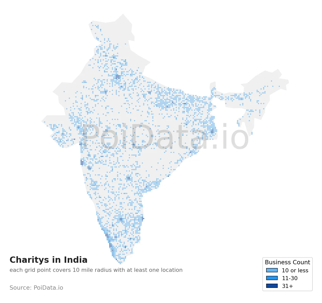 Charity density map for India