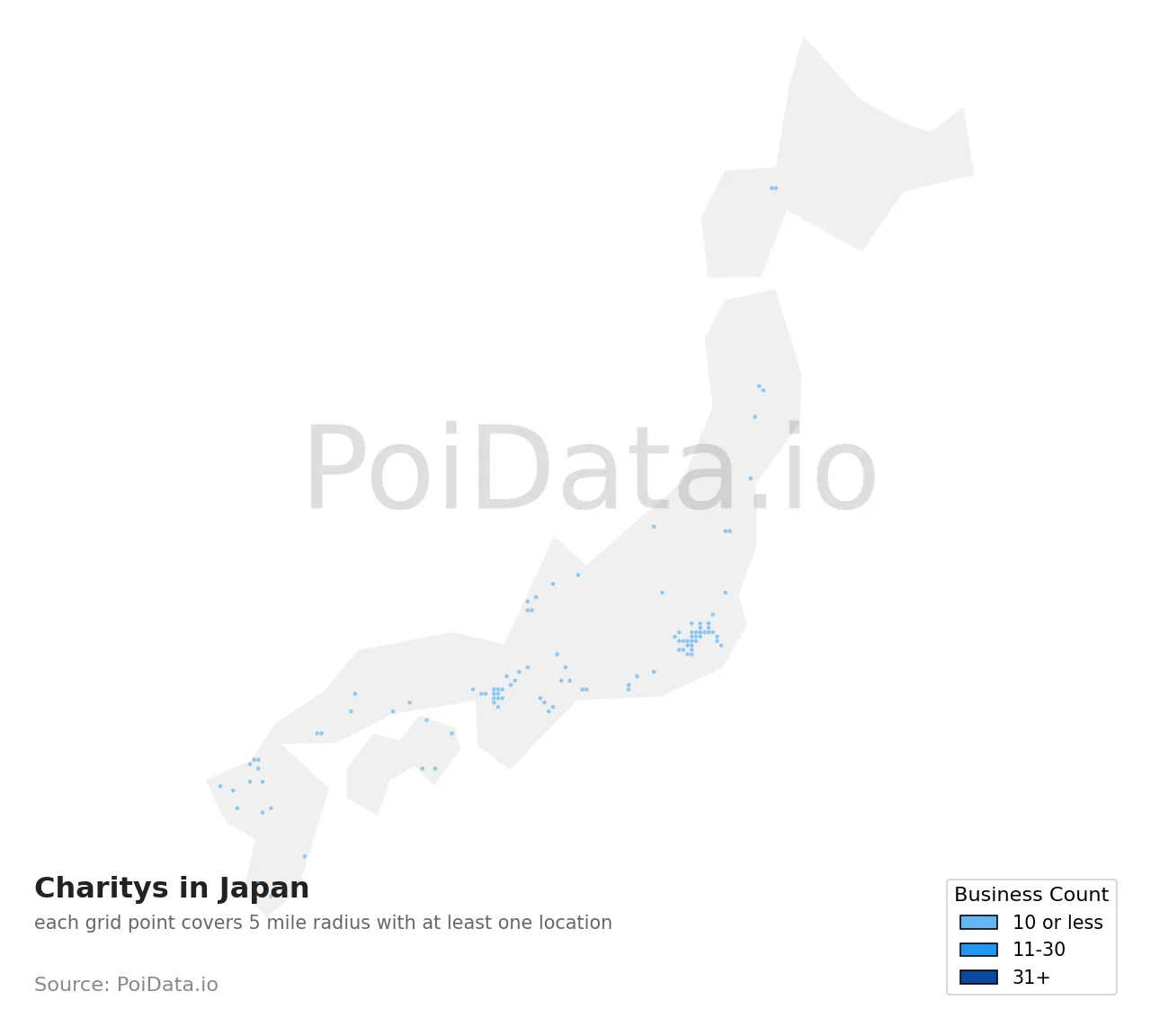 Charity density map for Japan