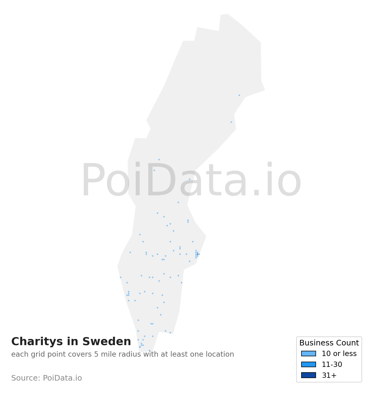 Charity density map for Sweden