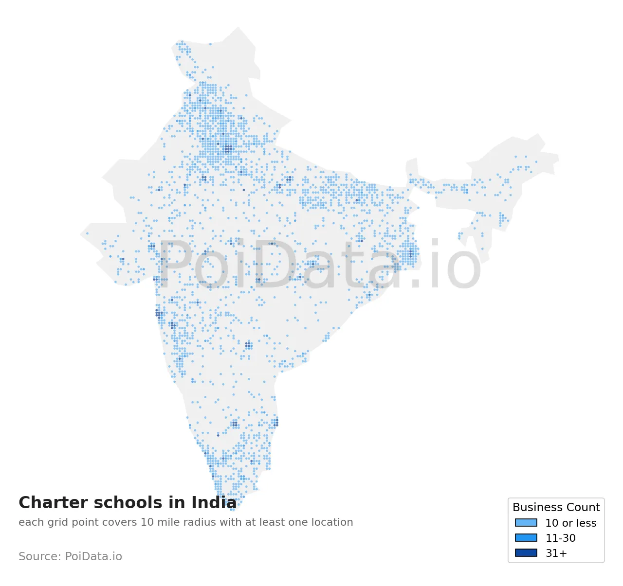 Charter school density map for India