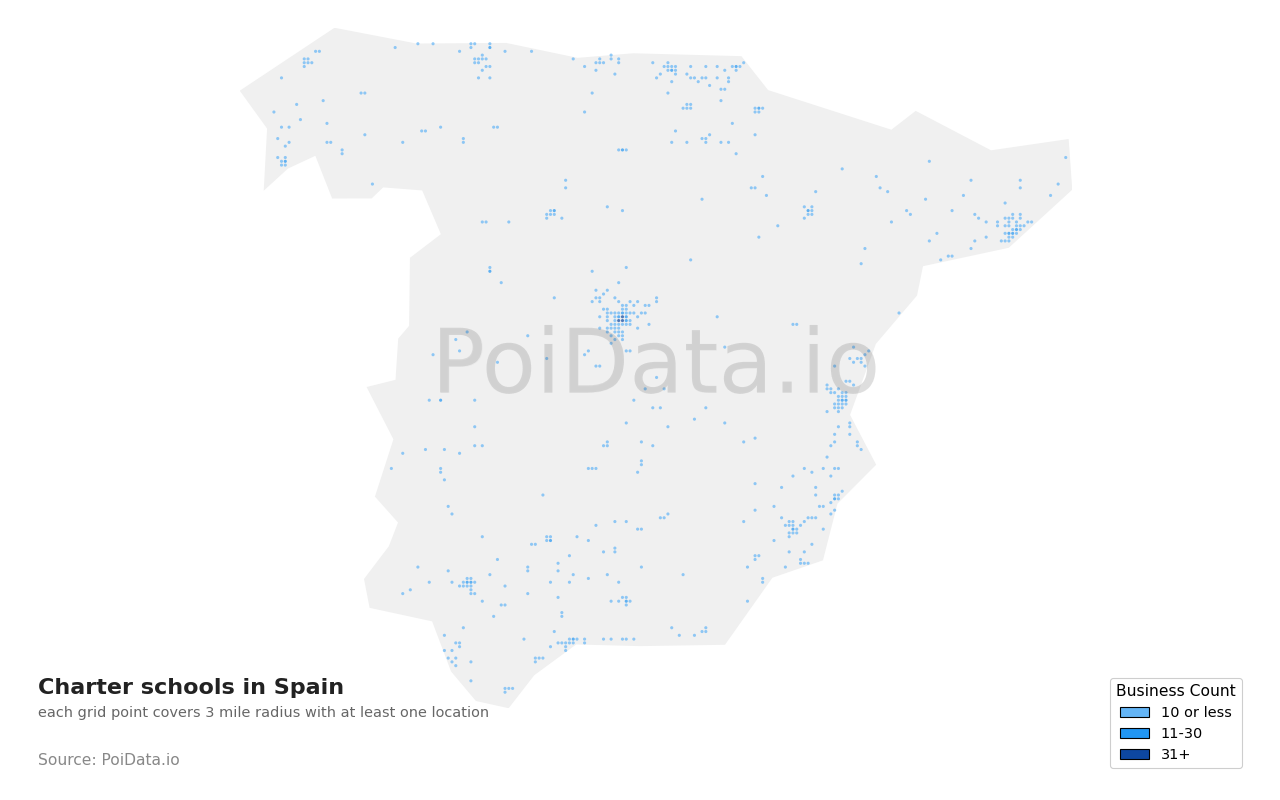Charter school density map for Spain