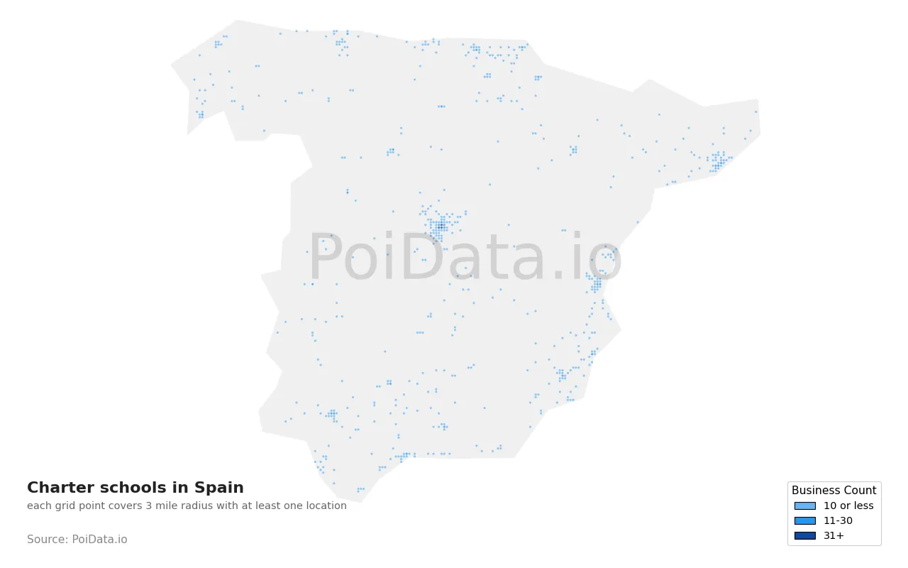 Charter school density map for Spain