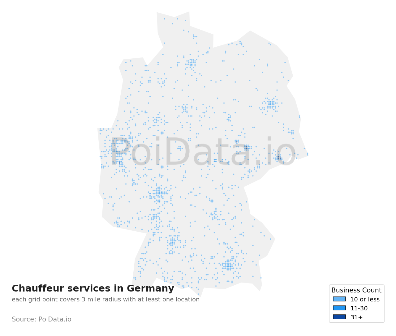 Chauffeur service density map for Germany
