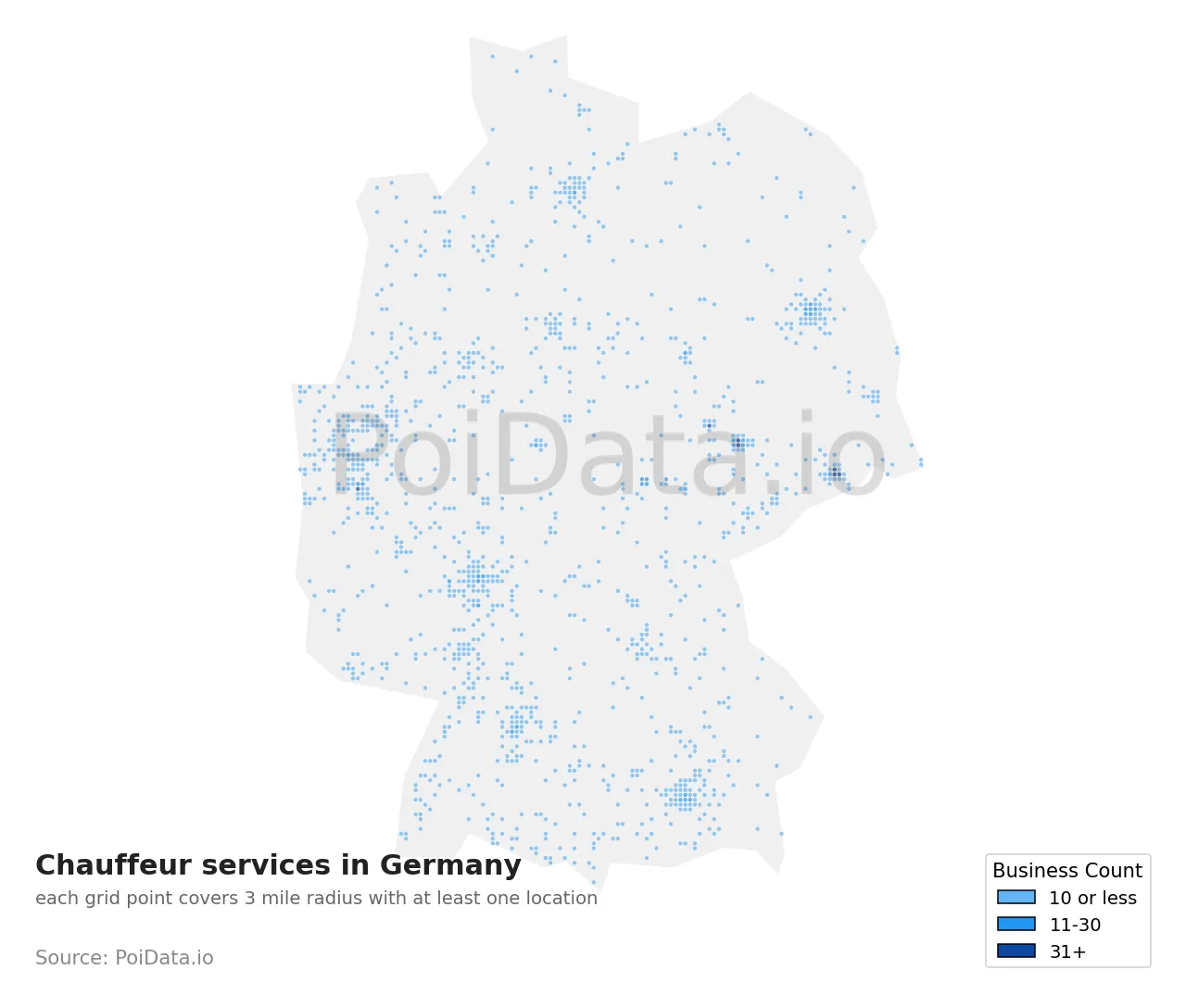 Chauffeur service density map for Germany