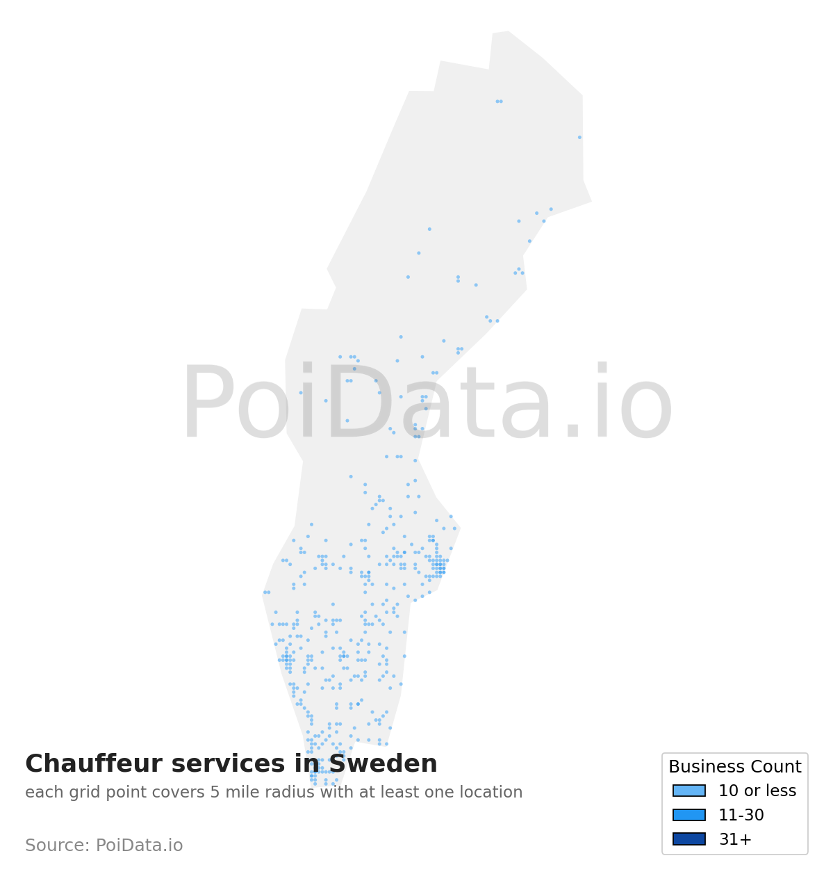 Chauffeur service density map for Sweden
