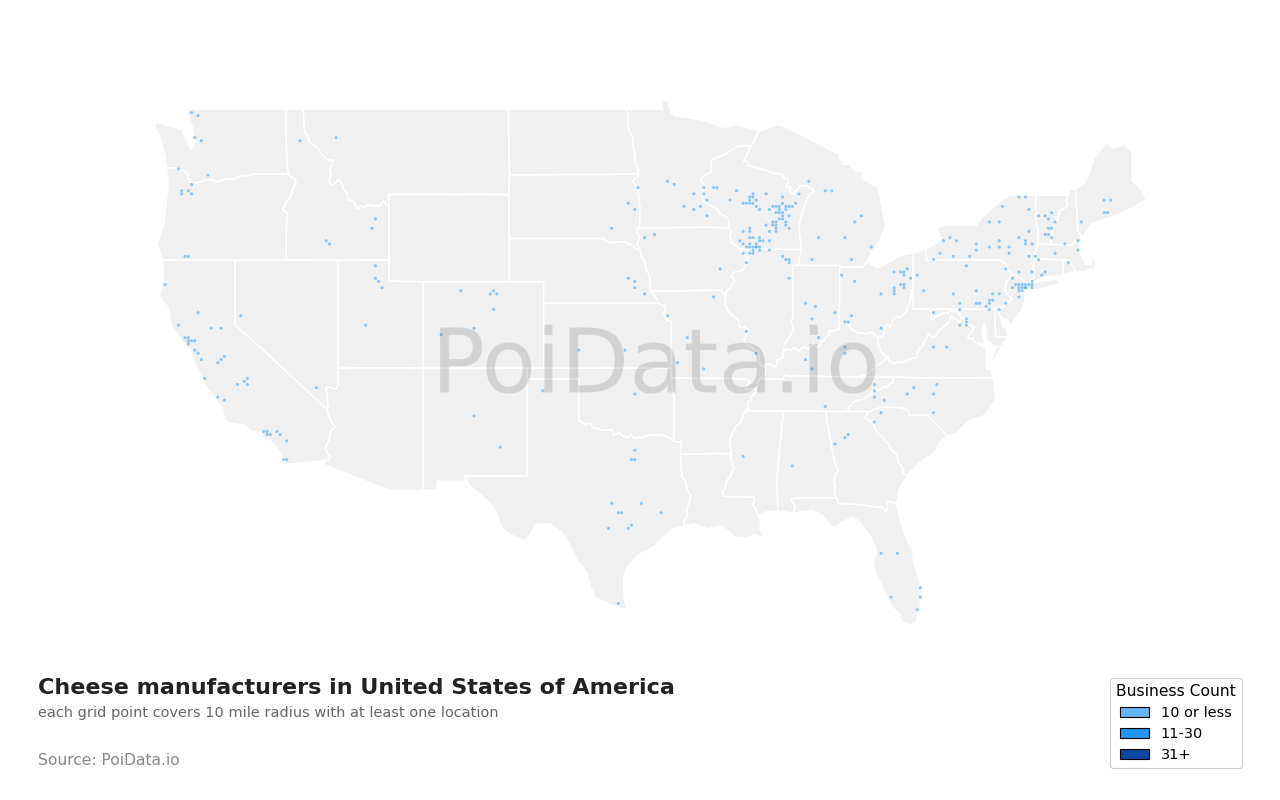 Cheese manufacturer density map for Oregon, United States