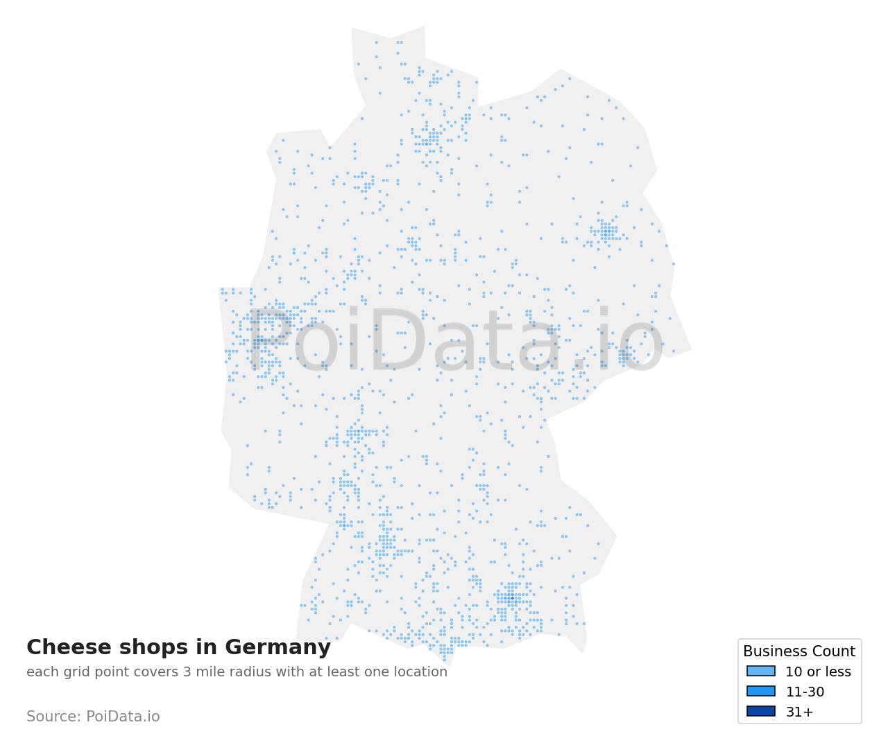 Cheese shop density map for Germany
