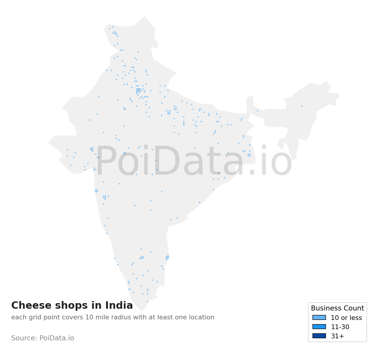 Cheese shop density map for India