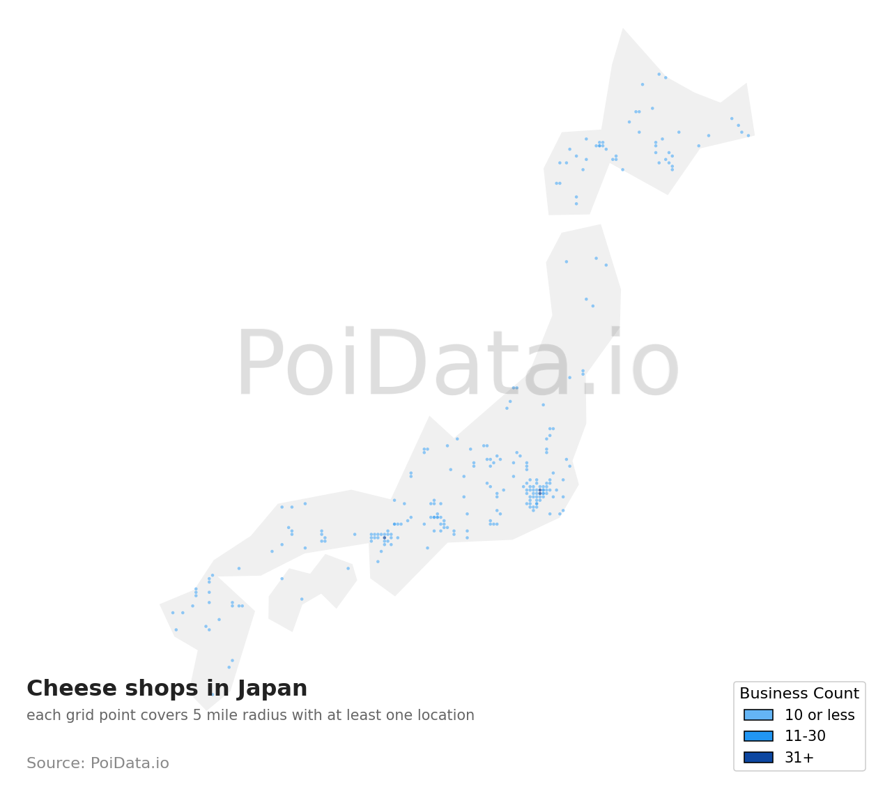 Cheese shop density map for Japan