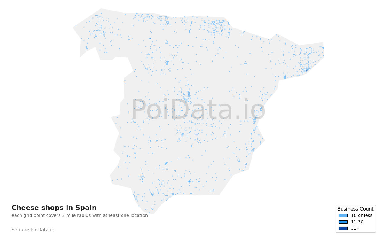 Cheese shop density map for Spain