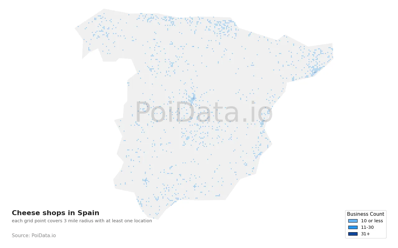Cheese shop density map for Spain