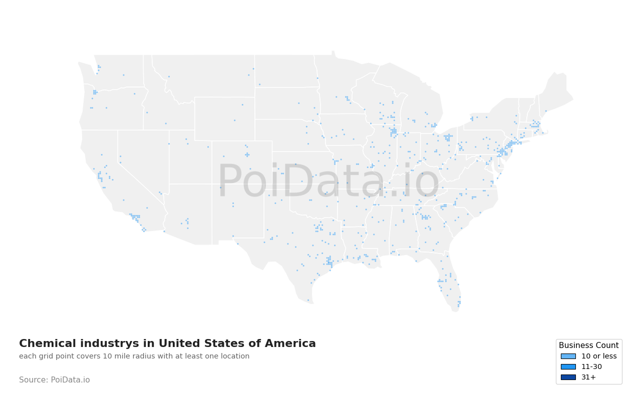 Chemical industry density map for United States