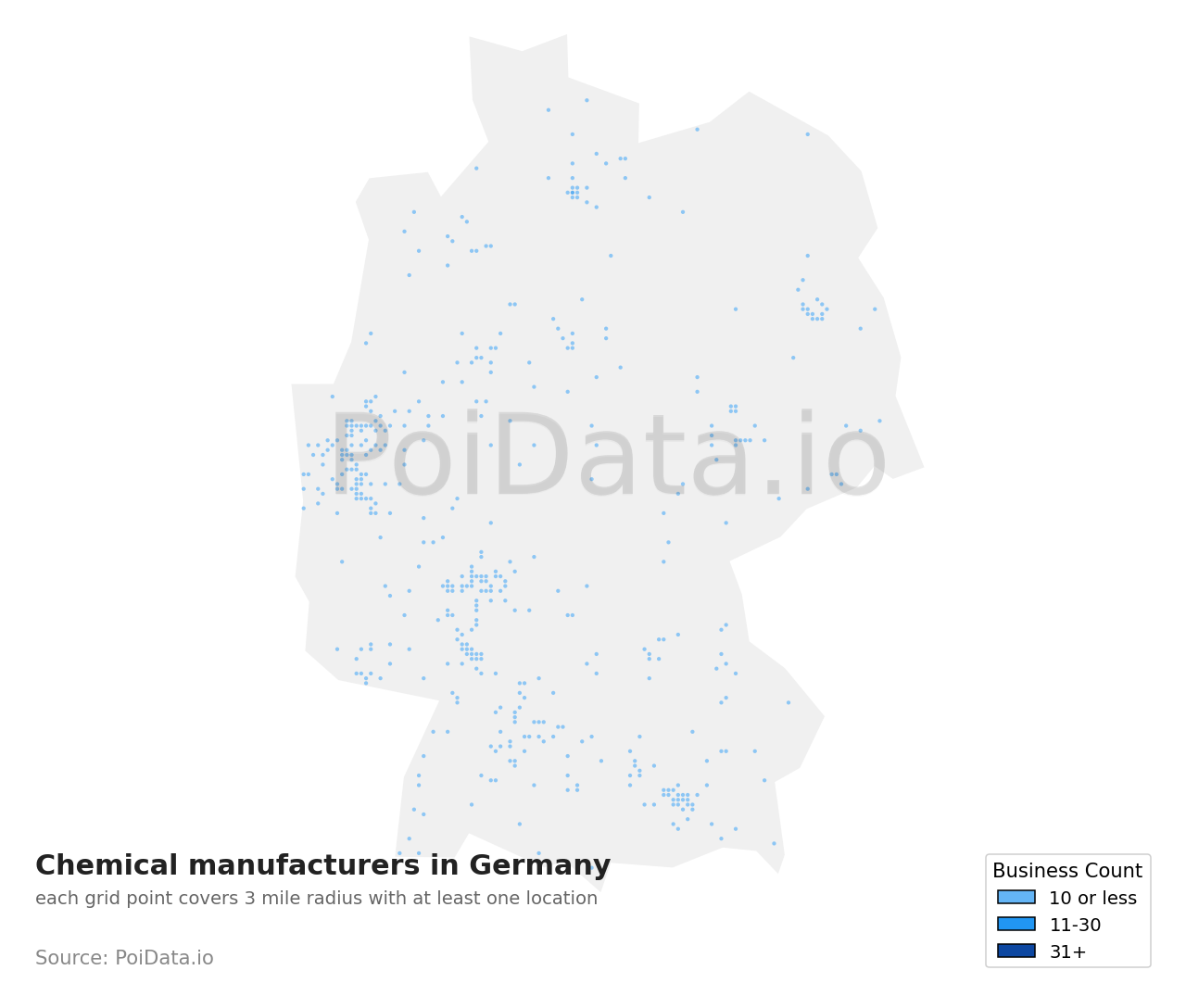 Chemical manufacturer density map for Germany