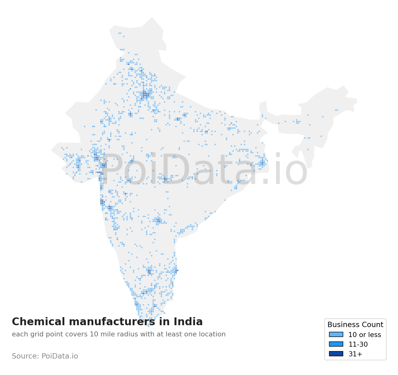Chemical manufacturer density map for India