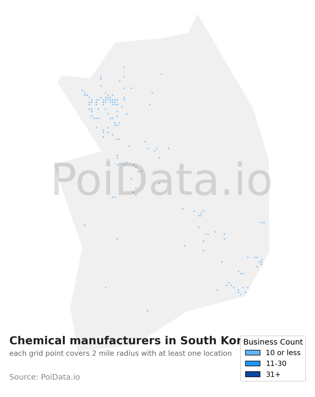 Chemical manufacturer density map for South Korea