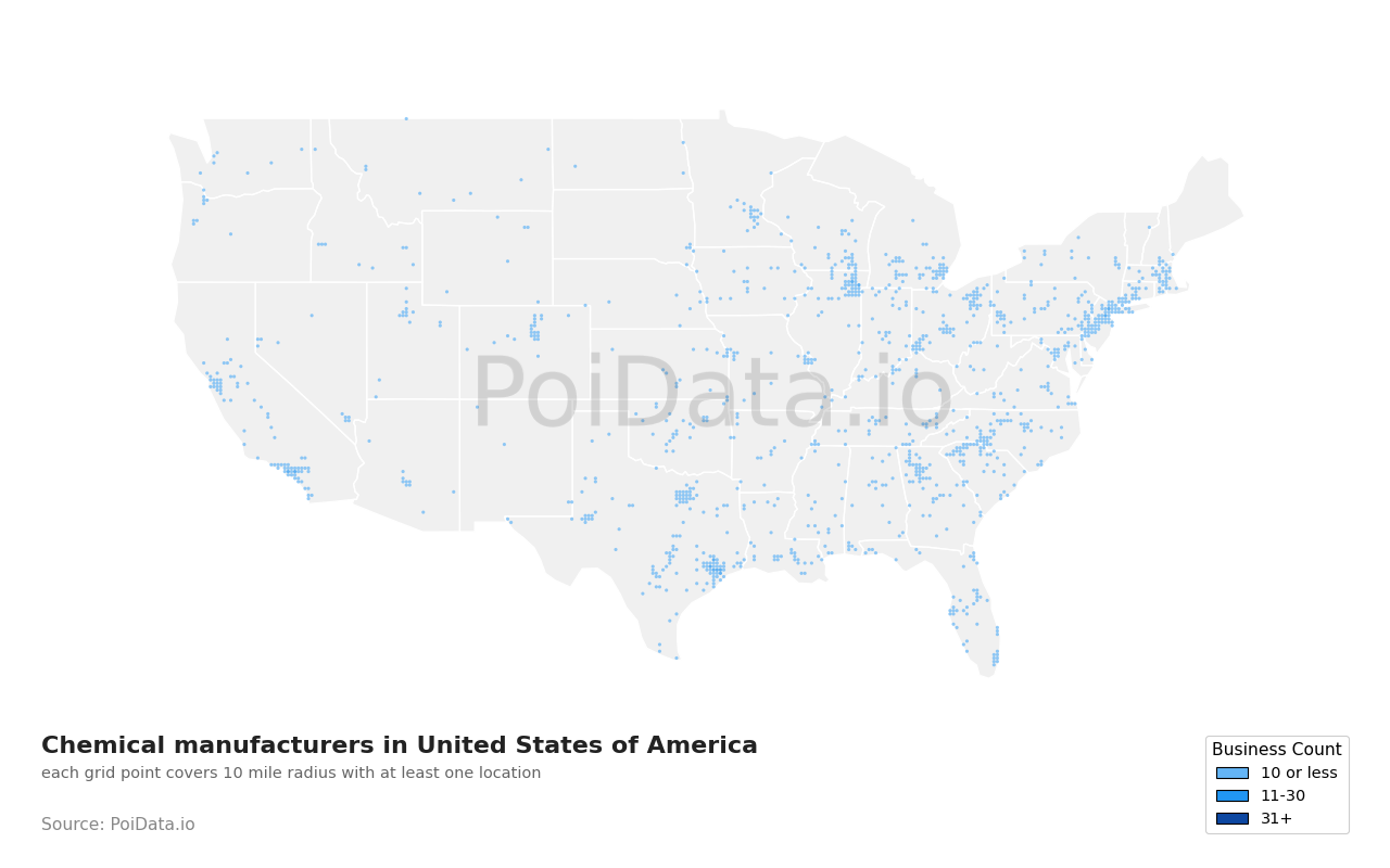 Chemical manufacturer density map for Arizona, United States
