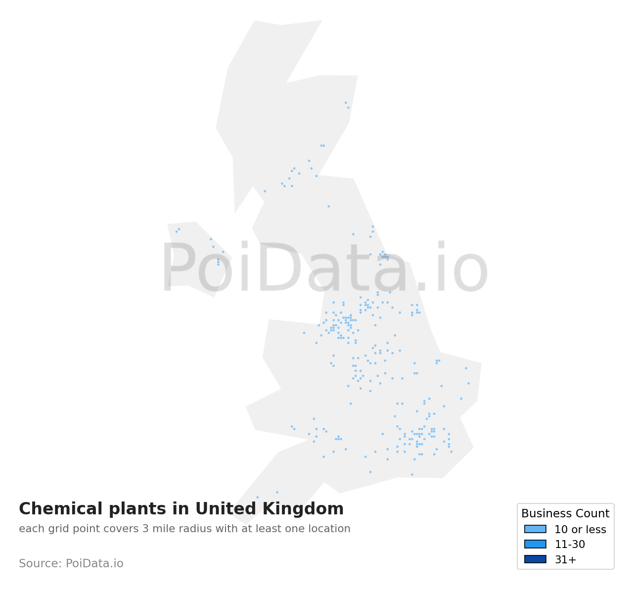 Chemical plant density map for United Kingdom