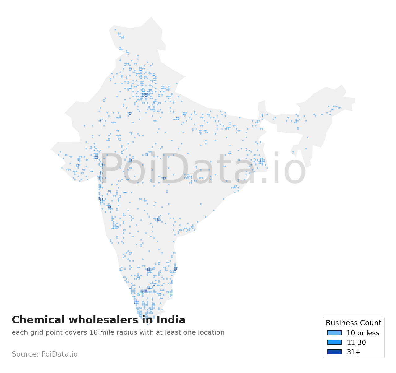Chemical wholesaler density map for India