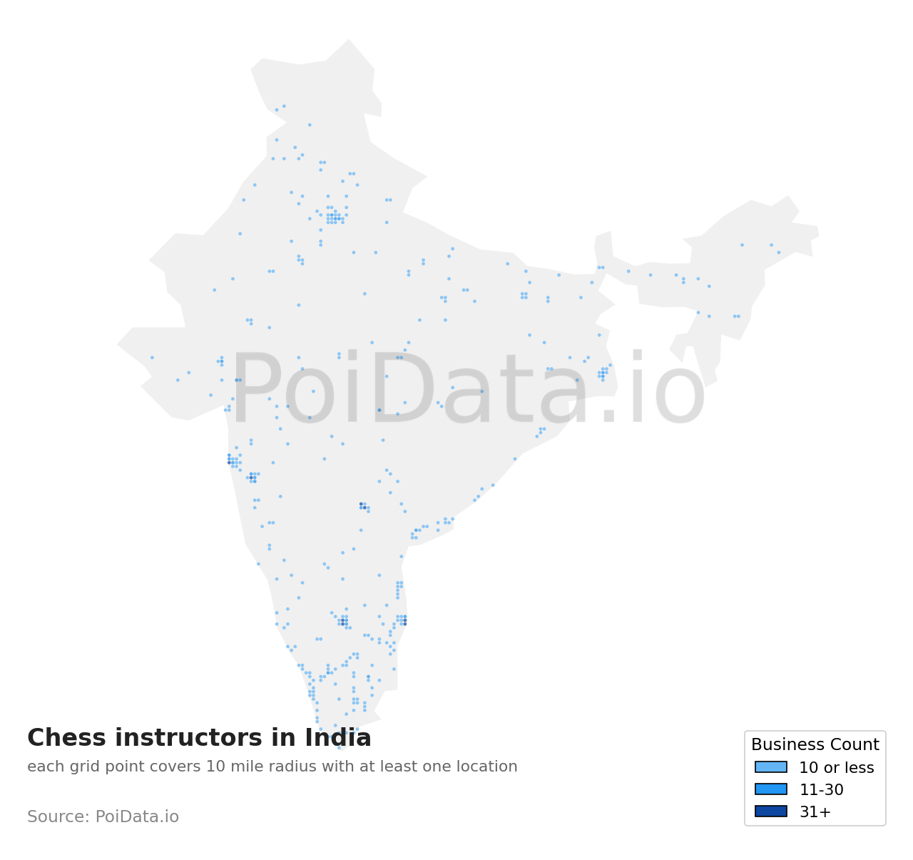 Chess instructor density map for India