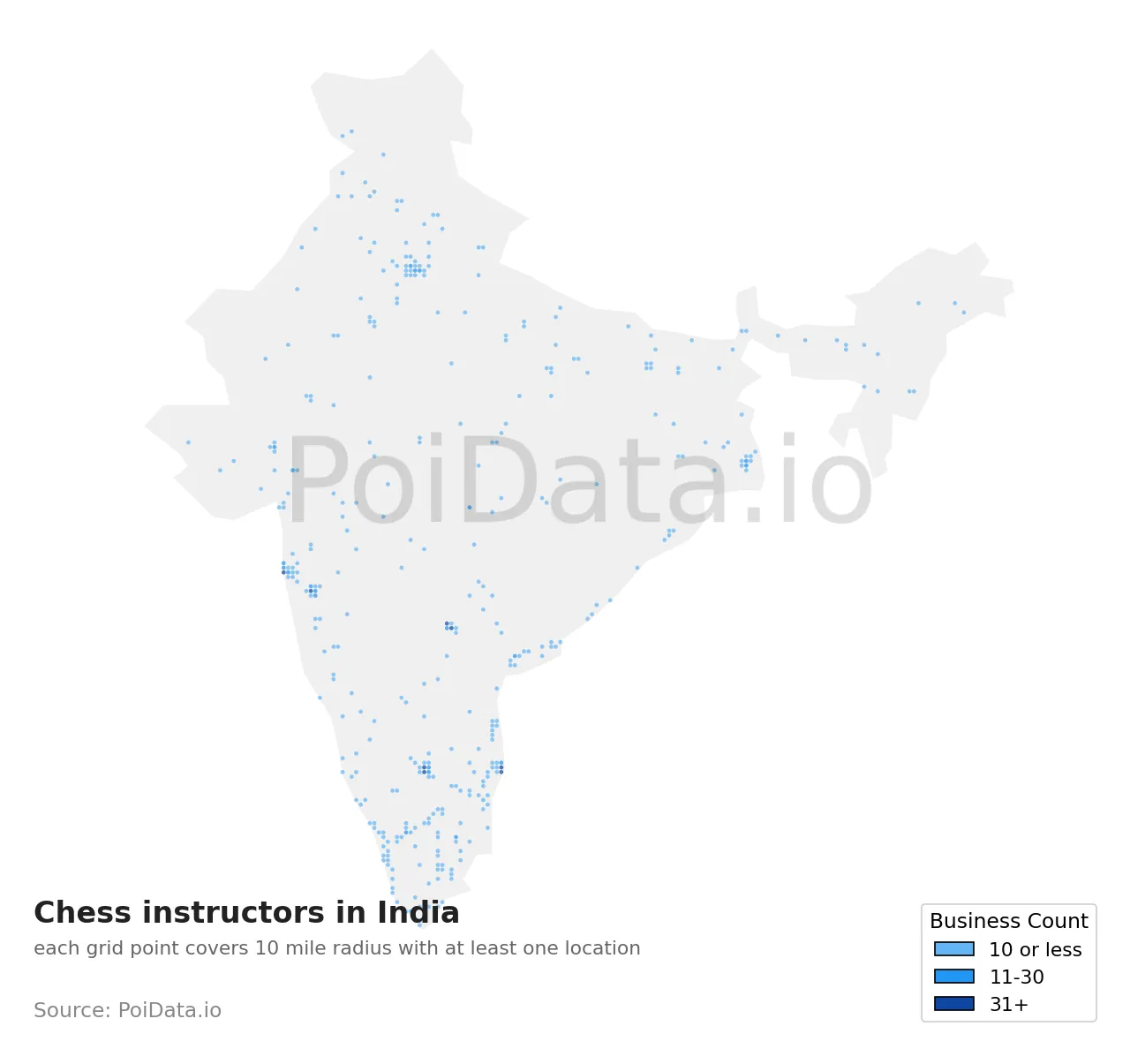 Chess instructor density map for India