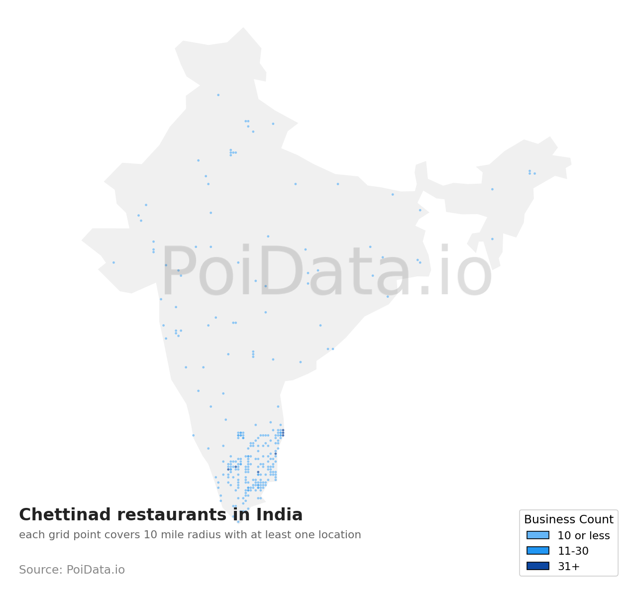 Chettinad restaurant density map for India