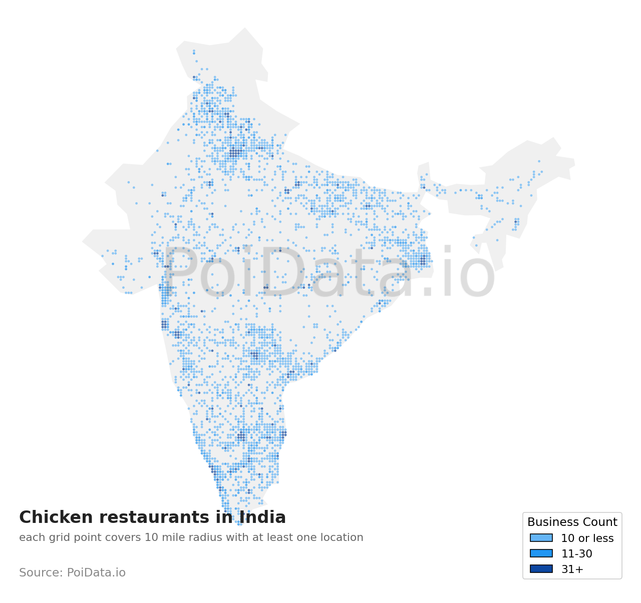 Chicken restaurant density map for India