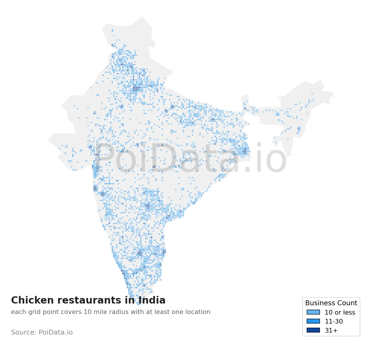 Chicken restaurant density map for India