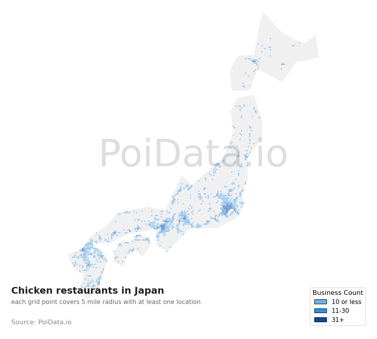 Chicken restaurant density map for Fukuoka, Japan
