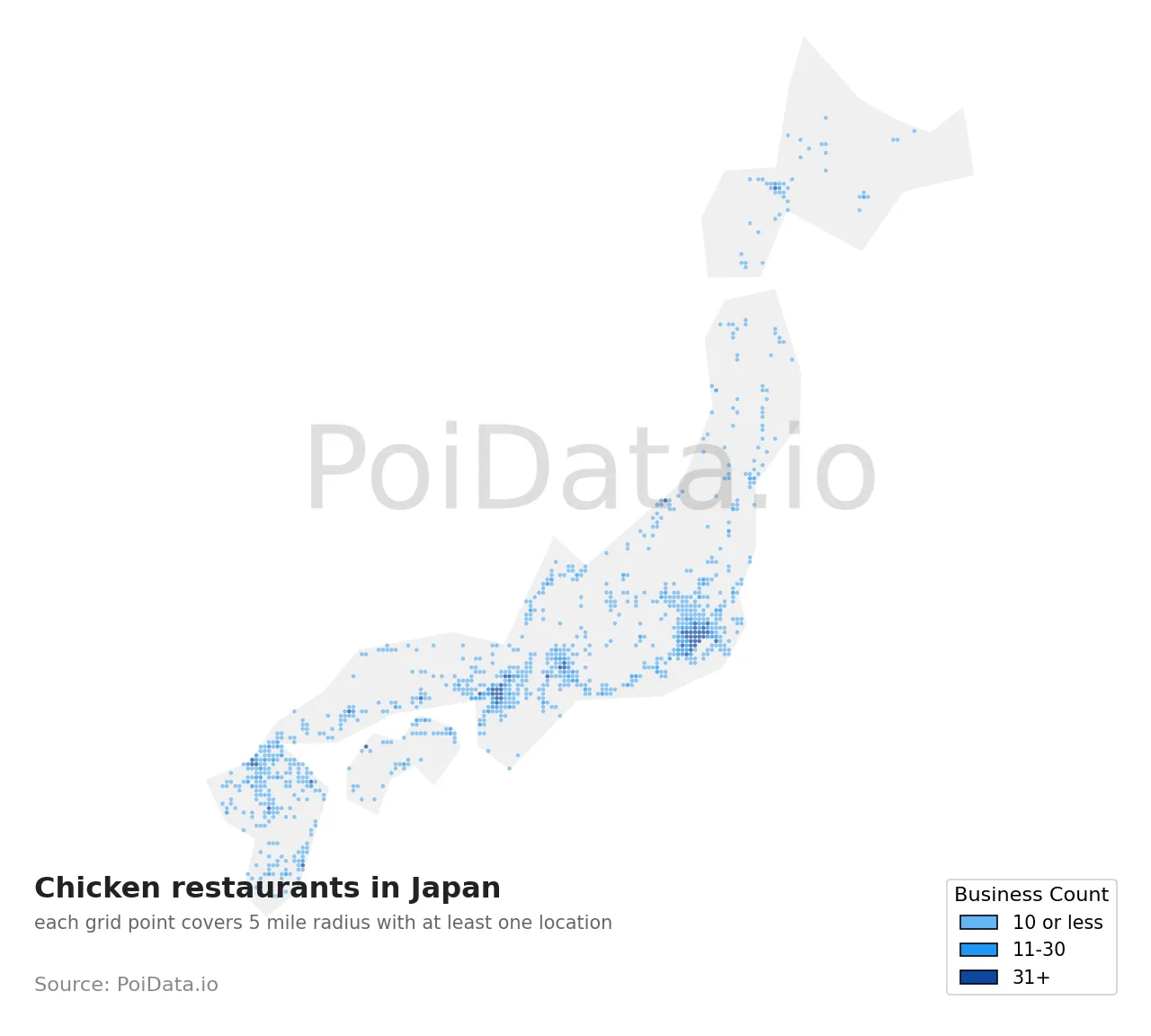 Chicken restaurant density map for Japan