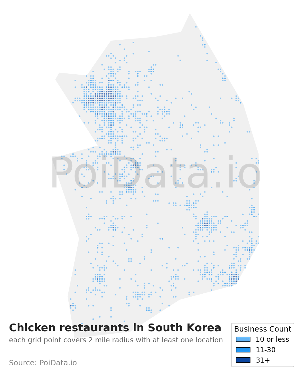 Chicken restaurant density map for South Korea