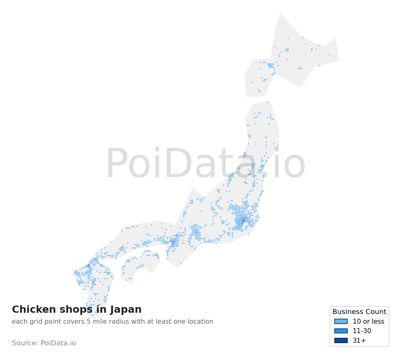 Chicken shop density map for Japan
