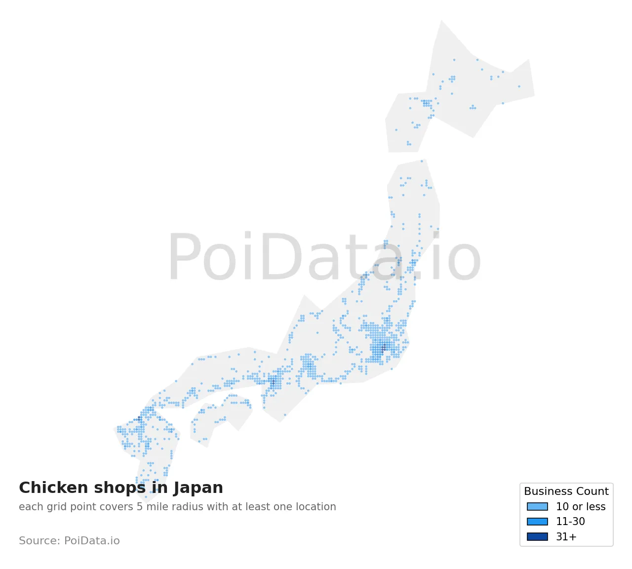 Chicken shop density map for Japan