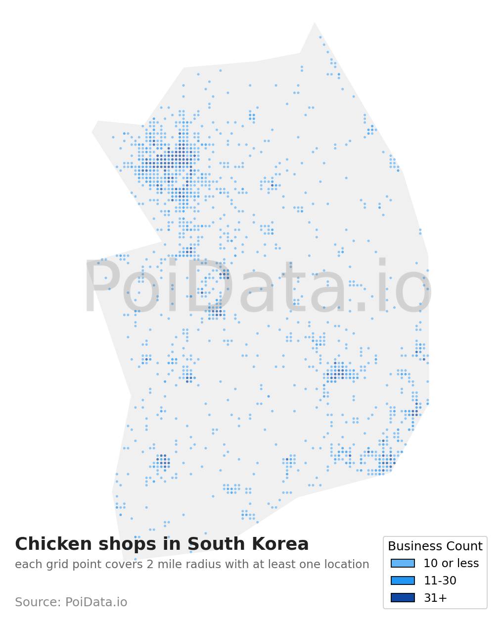 Chicken shop density map for South Korea