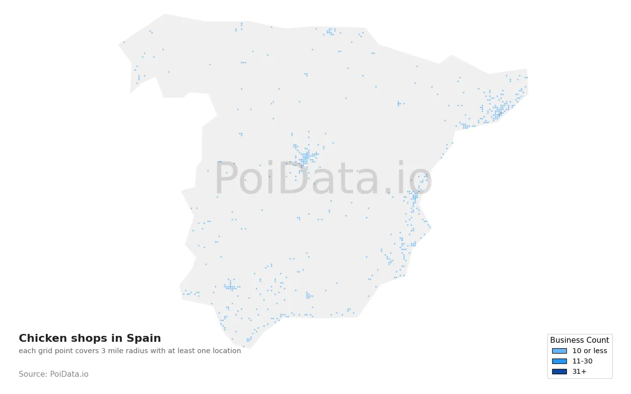 Chicken shop density map for Spain