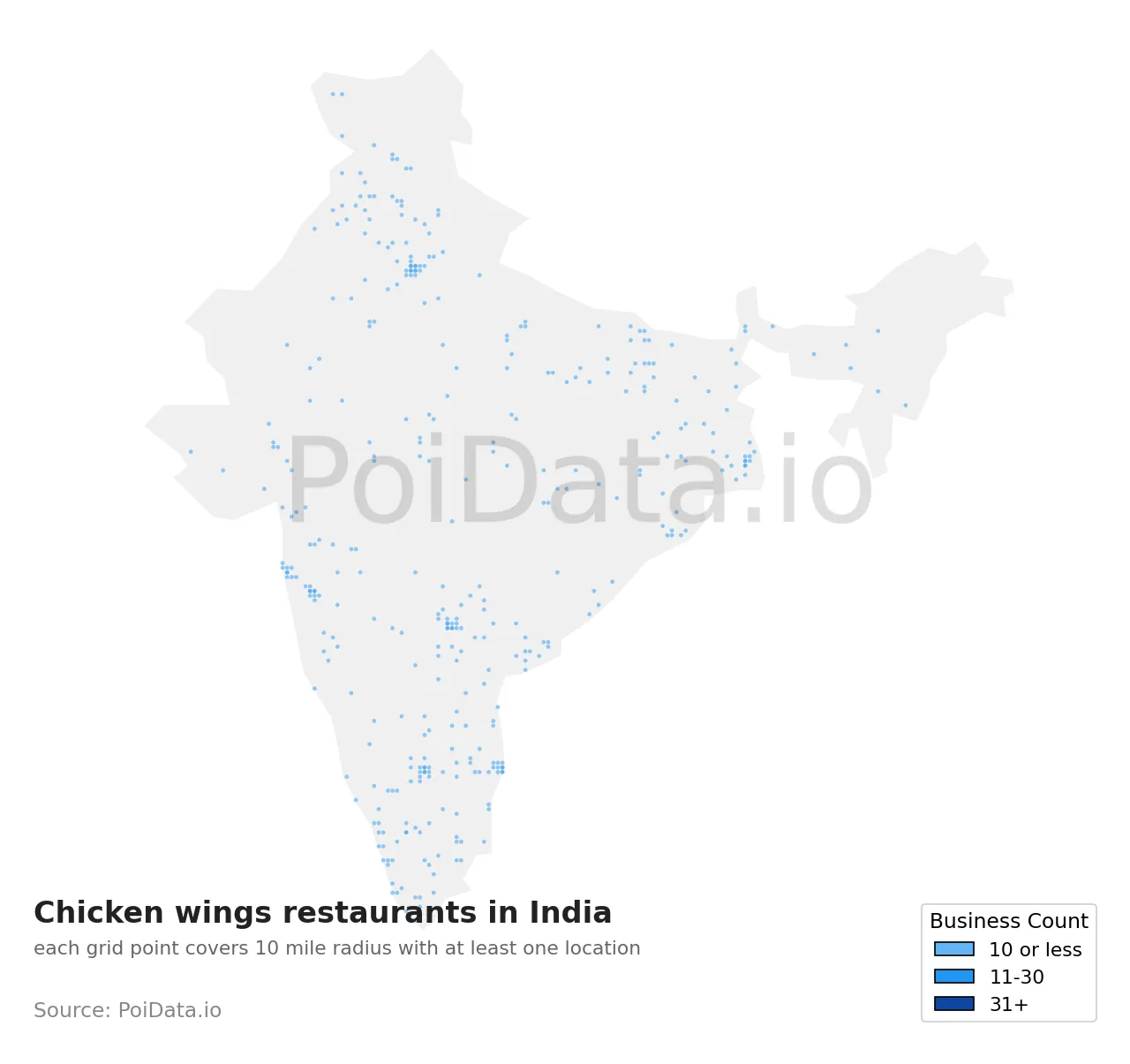 Chicken wings restaurant density map for India