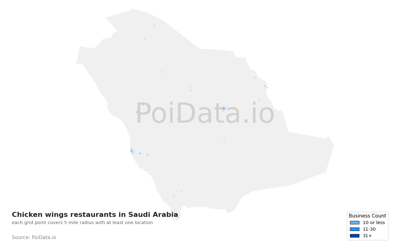 Chicken wings restaurant density map for Saudi Arabia