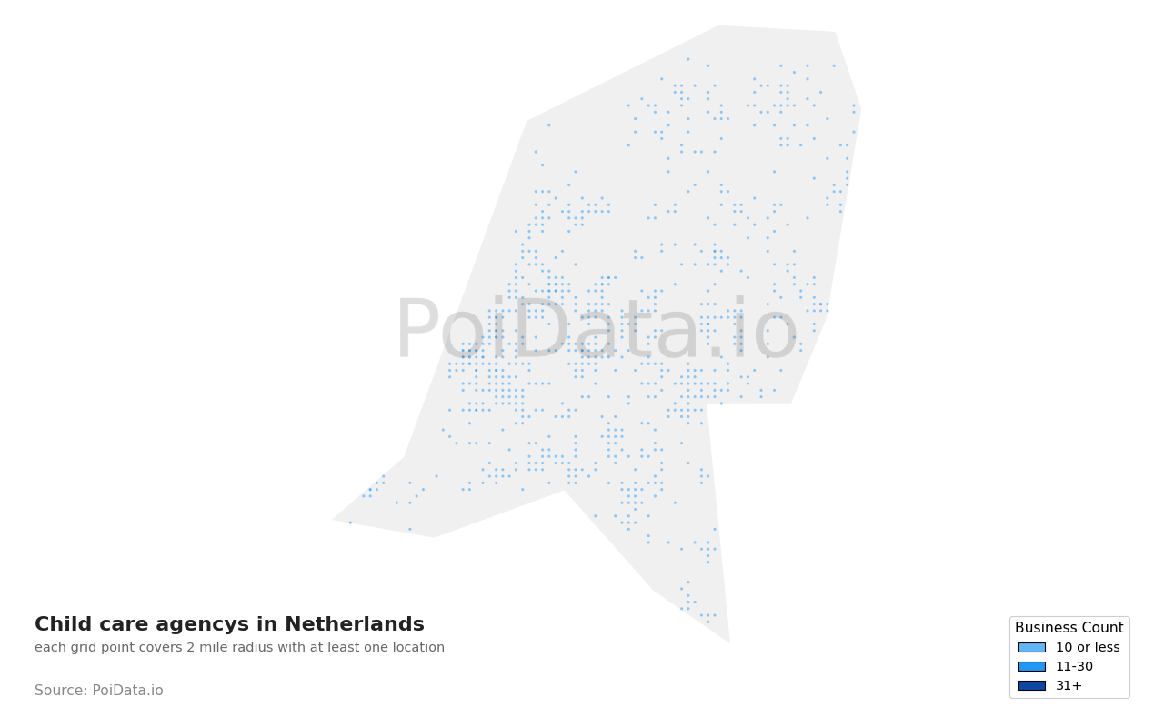 Child care agency density map for Netherlands
