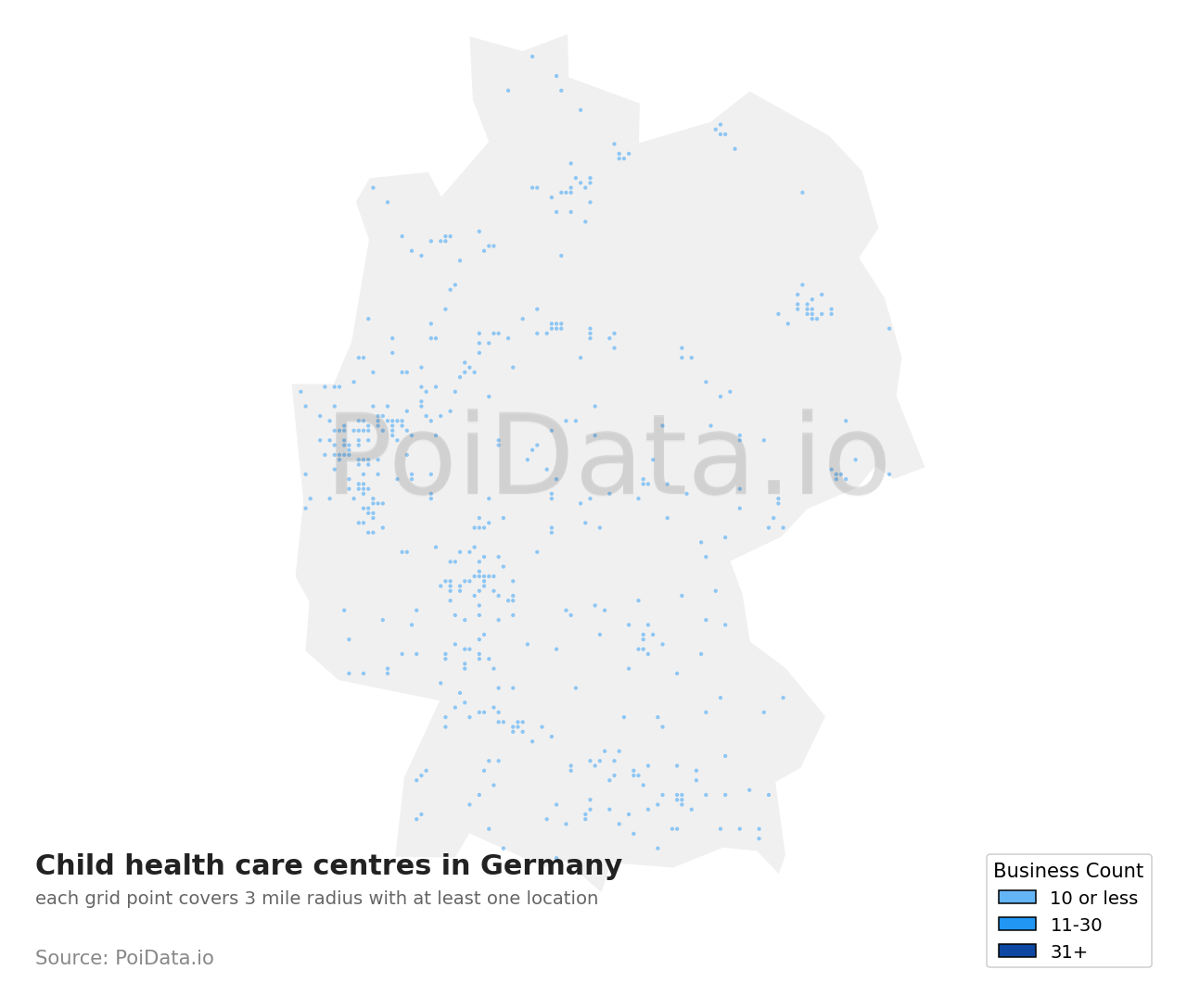 Child health care centre density map for Germany